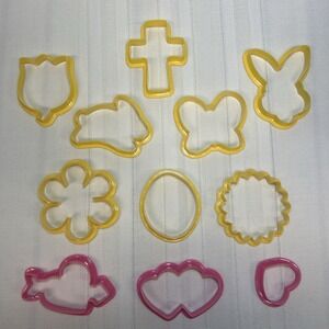 Vintage EASTER Cookie Cutters Flower‎ Cross Egg + 3 Bonus Valentine Hearts